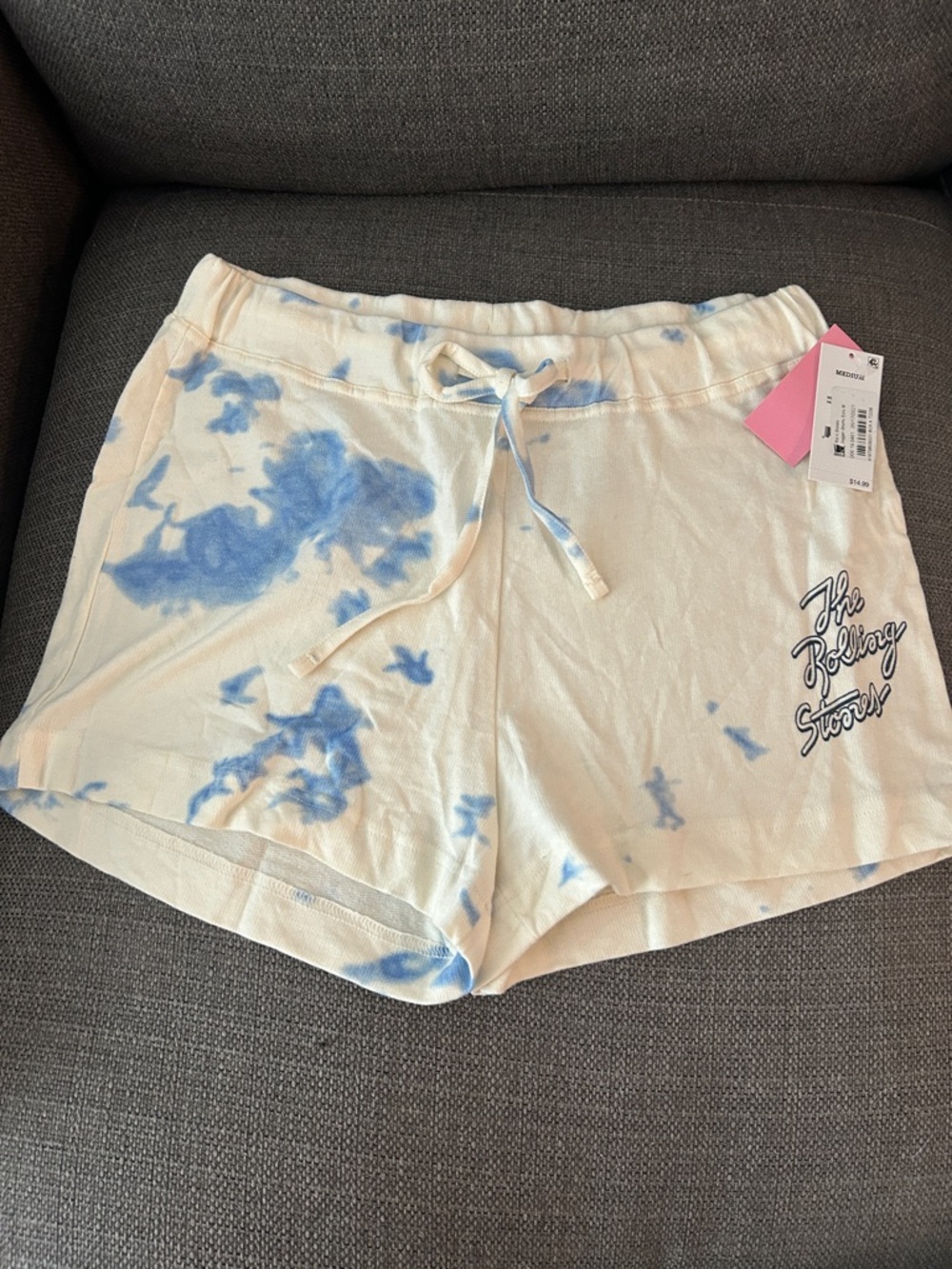 the Rolling Stones White & Blue Tie-Dye Athletic Shorts